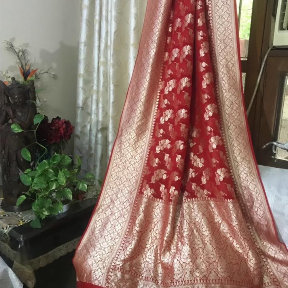 Bridal red Benarasi khaddi Georgette saree